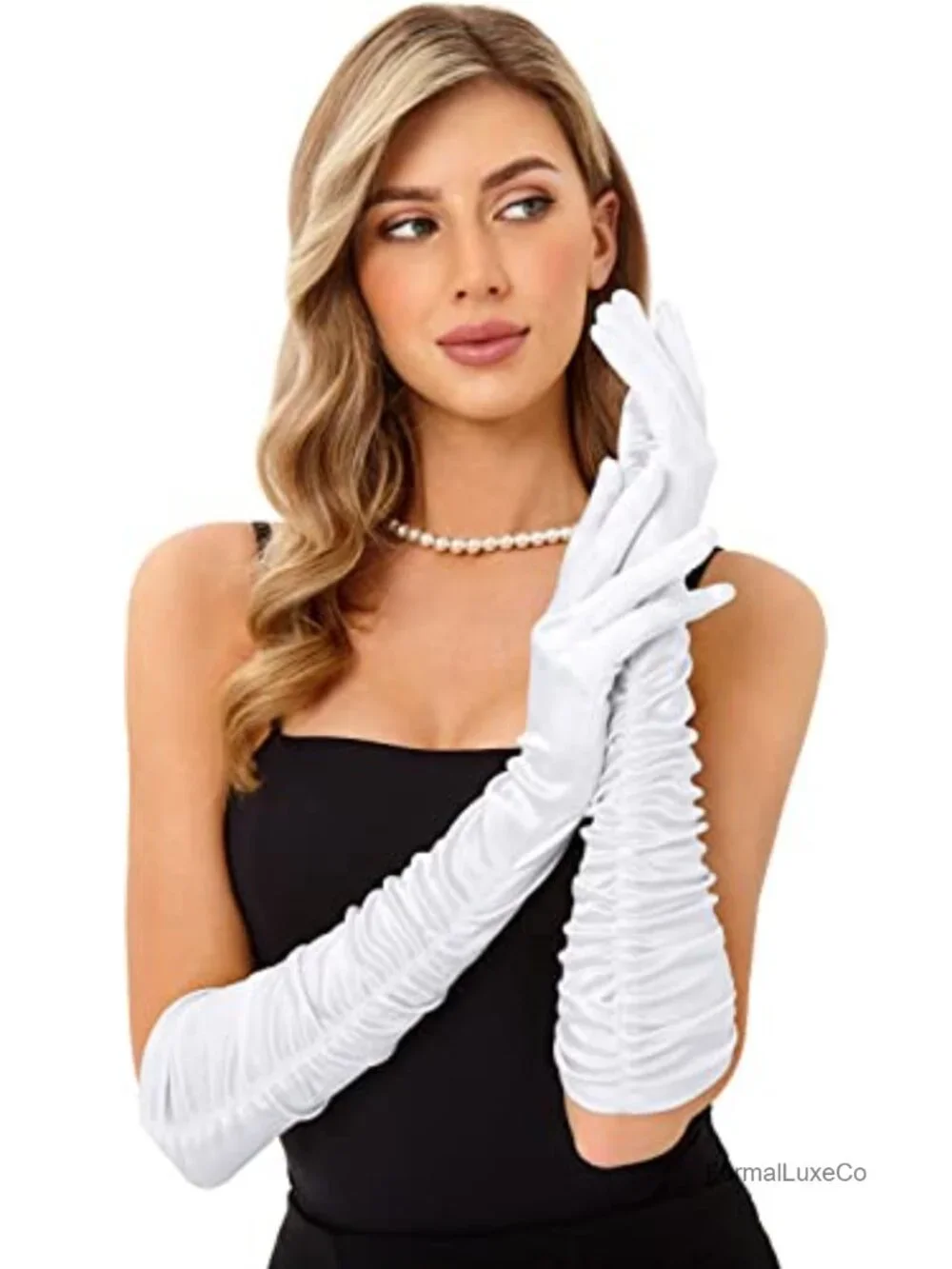 Women's Long Shirred Satin Opera Gloves 1920s Flapper Gatsby Costume Accessory